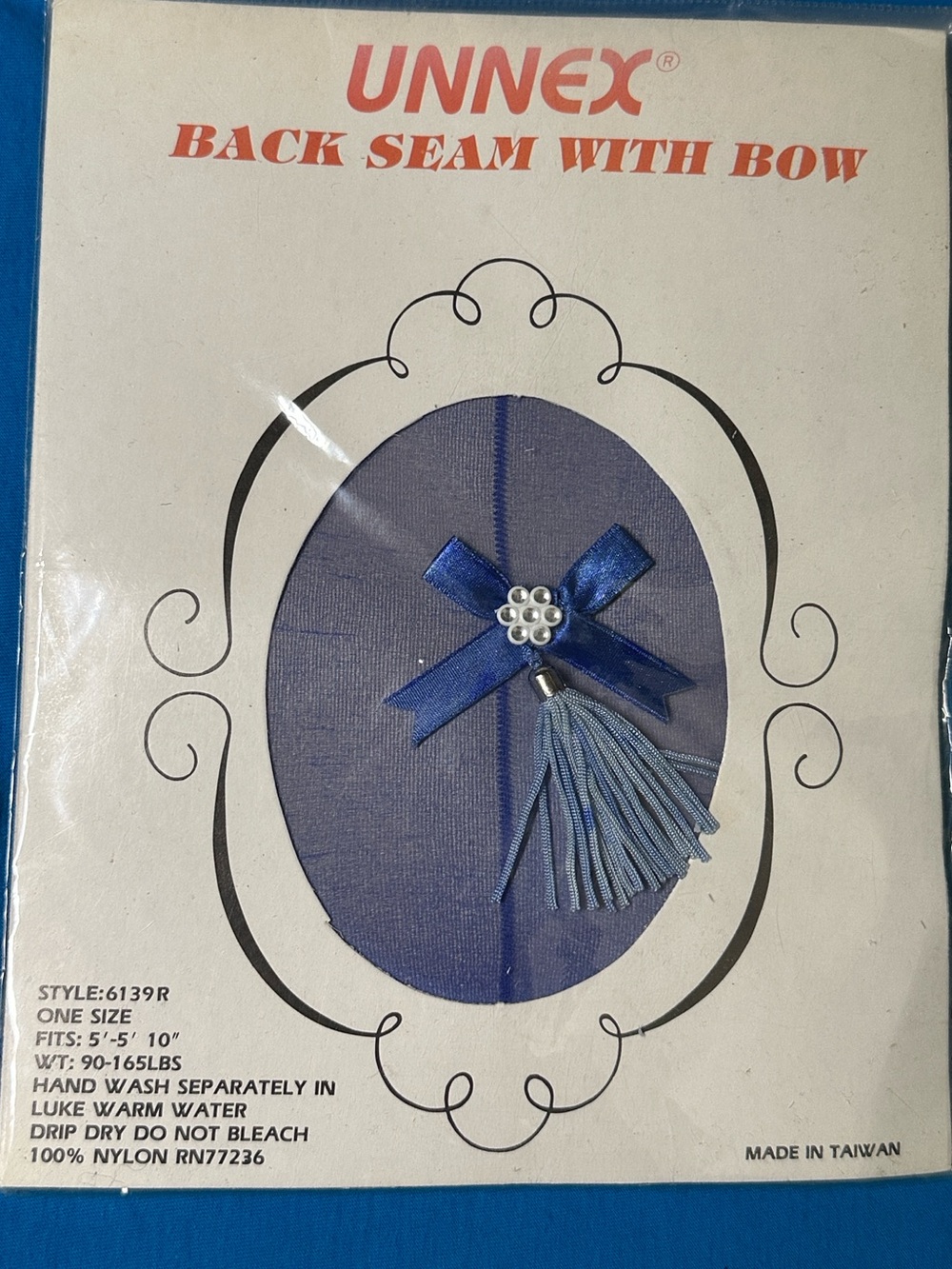 NEW Vintage Blue Back Seam Stocking with Bow cosplay nylon